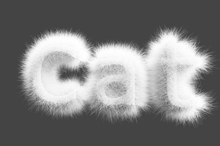 3D visualization. Lettering cat from white wool on a gray background.の写真素材