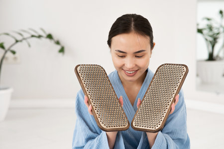 Portrait of asian woman with sadhu boards.の写真素材