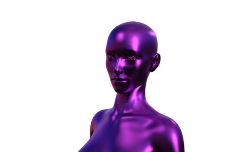 3d illustration. Portrait of a violet bald woman on a white background.の写真素材