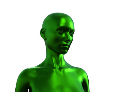 3d illustration. Portrait of a green bald woman on a white background.の写真素材