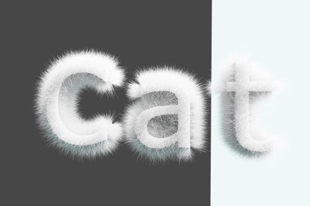 3D render. Lettering cat from white wool on a gray background.の写真素材
