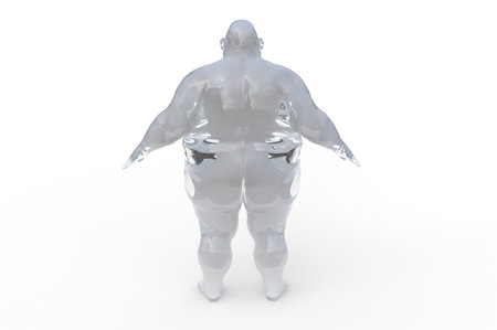 3D render. Rear view of a naked fat man on a white background.の写真素材