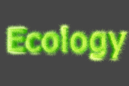 3D illustration. The inscription ecology from green wool on a gray background.