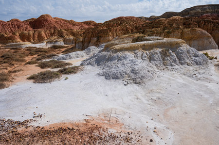 Landscape of multi-colored clay dunes. Mars on earth.の写真素材