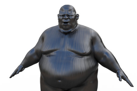 3D render. Silvery torso of a fat man on a white background.の写真素材