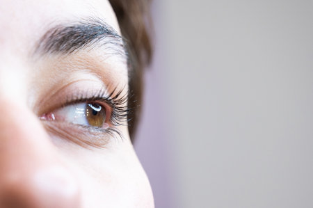 Close-up of a womans eye after an eyelash lamination procedure.の写真素材