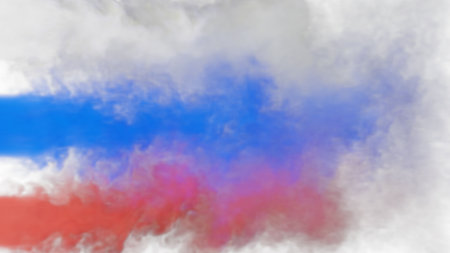 Plumes of multi-colored smoke move across a white background. Flag of the Russian Federation. 3D illustrationの写真素材