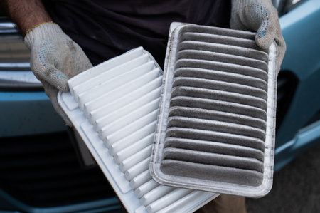 The master changes the air filter in the car engineの写真素材