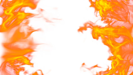 3d illustration. Tongues of flame from two sides on a white backgroundの写真素材