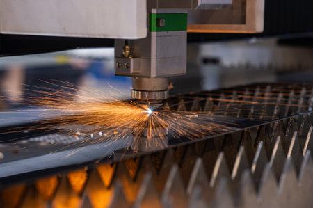 Metal laser cutting machine. Safe automated metal workの写真素材