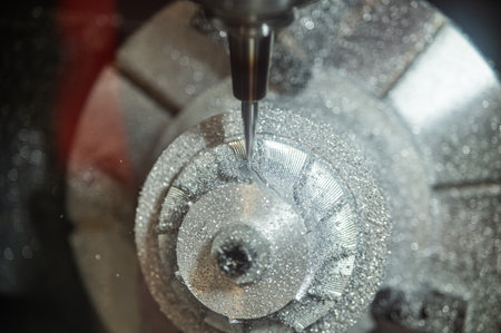 Close-up of industrial lathe, milling machine, precision workの写真素材