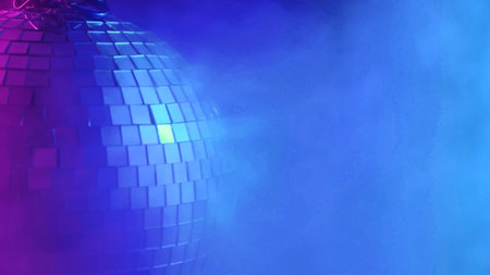 The disco ball is spinning in pink-blue smoke. Night lifeの写真素材