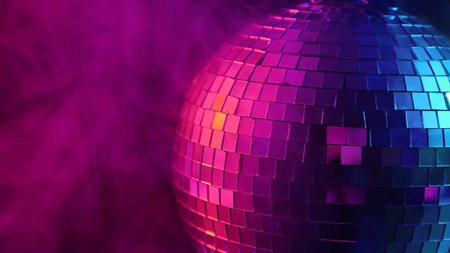 The disco ball is spinning in pink-blue smoke. Night life