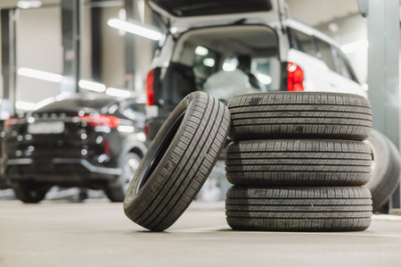 Changing tires for a car according to the seasonの写真素材
