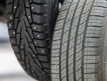 Comparison of old and new studded car tires