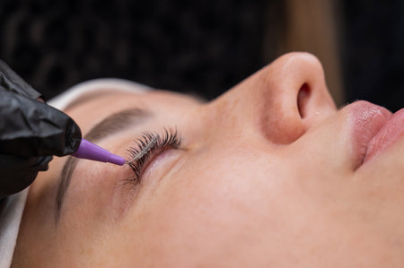 Professional Eyelash Extension Application Process in Salonの写真素材