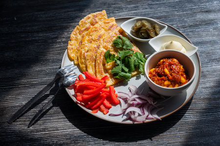 Top view of a plate of fajitasの写真素材