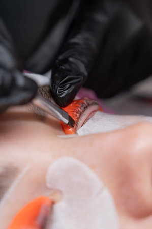 The process of professional lamination and tinting of eyelashes in the salon