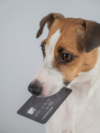Jack Russell Terrier Dog Holding Credit Card