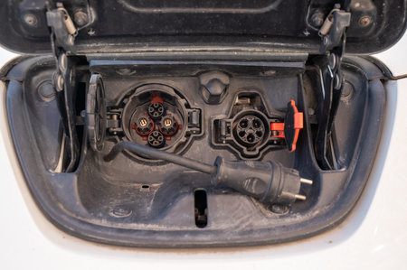 Close-up of an electric vehicle charging port