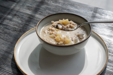 A bowl of creamy mushroom soup