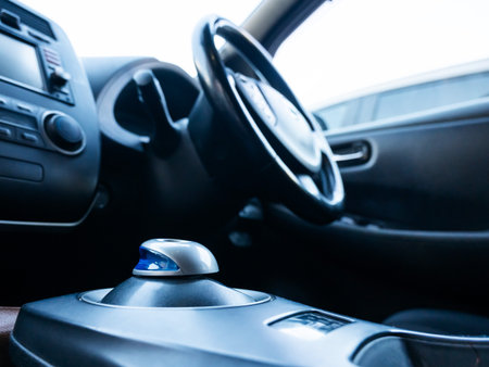 Black interior of electric carの写真素材