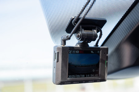 Car DVR on windshield close up