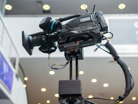 Close-up of a professional television cameraの写真素材
