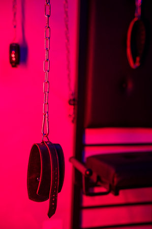 Wall with chains and handcuffsの写真素材