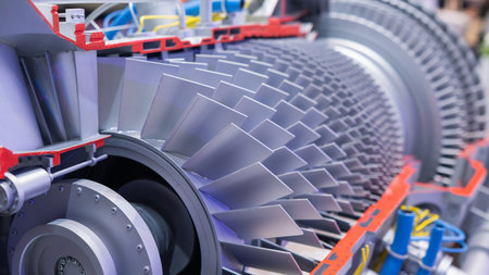 Close-up of a gas turbine engine model
