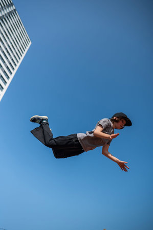 A person jumps in the air