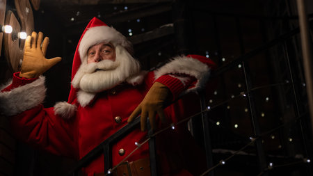 Portrait of Santa Claus in the dark with lightsの写真素材