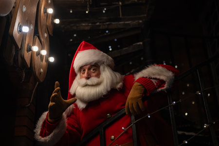 Portrait of Santa Claus in the dark with lightsの写真素材