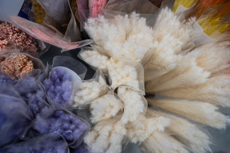 Multicolored dried flowers in the storeの写真素材