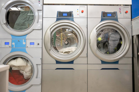Public Express Laundry. Close-up of a large washing machine