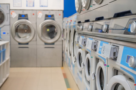 Public Express Laundry. Close-up of a large washing machine
