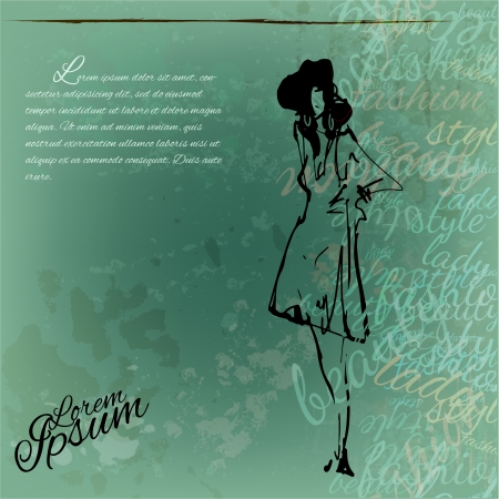 Fashion girl on an old grunge parchmentのイラスト素材