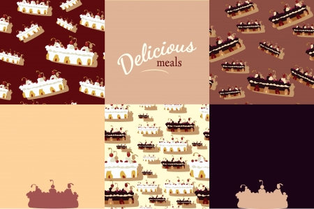 Set of eight delicious meals seamless colourfulのイラスト素材