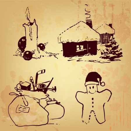 Set of Christmas and New Year drawings for designのイラスト素材