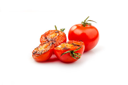 Tomatoes grilled - fried tomatoes on grillの写真素材
