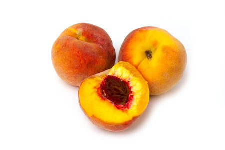 Red nectarine on a white background for isolationの写真素材