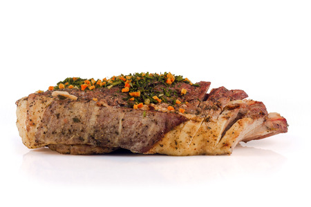 cold boiled pork on a white backgroundの写真素材