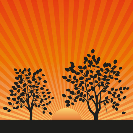 Vector drawing of the sun and autumn landscapeのイラスト素材