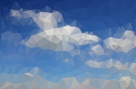 Abstract drawing azure blue sky with white clouds created from trianglesのイラスト素材