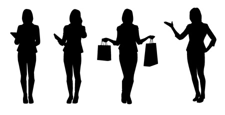 Set of business women. Vector silhouettesのイラスト素材