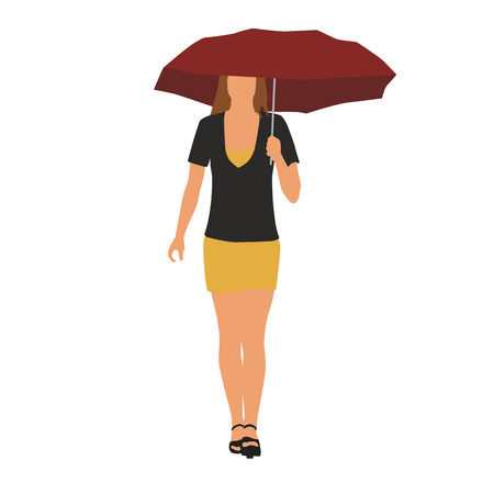 Isolated vector drawing of a young woman with umbrellaのイラスト素材