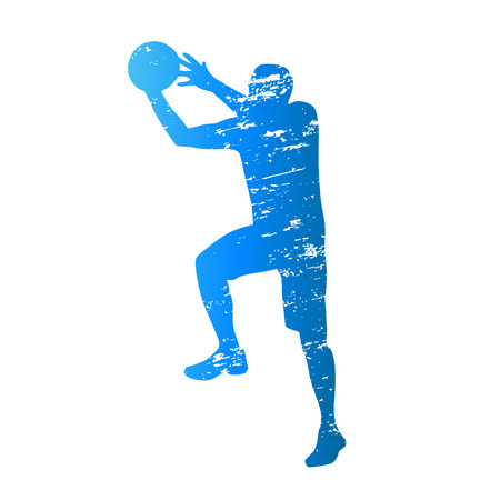 Scratched vector silhouette of shooting basketball playerのイラスト素材