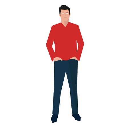 Young man standing with hands in pockets, flat designのイラスト素材