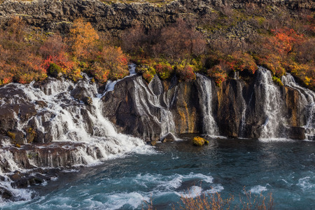Hraunfossar waterfalss, autumn Iceland. Beautiful natureの写真素材