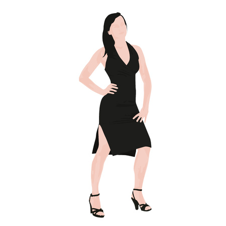 Woman in black clothes, vector drawingのイラスト素材